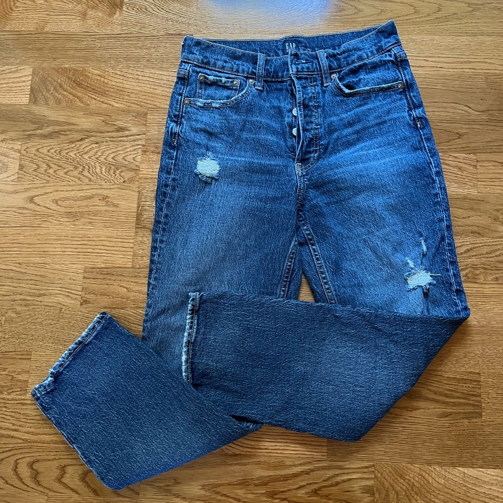 GAP cheeky high rise straight distressed jeans